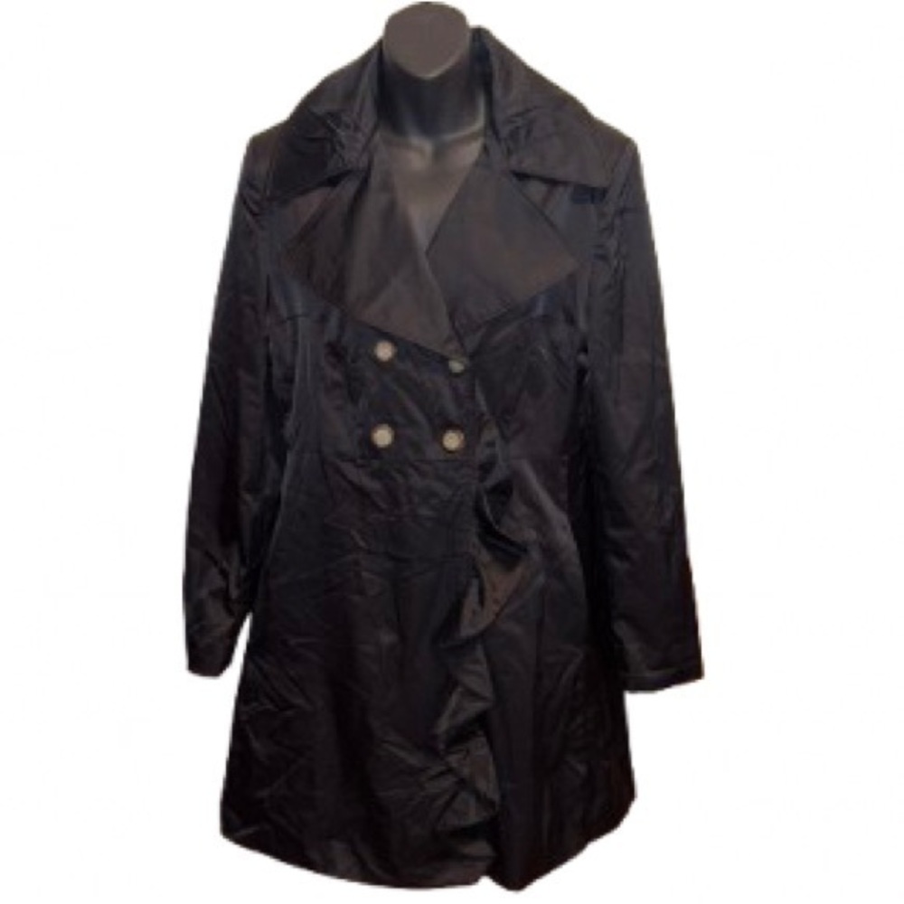 Cynthia Rowley Black Ruffle Trench Coat size L